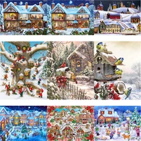 cross lang christmas house acrylic drawing diy painting by numbers handpainted oil painting wall art picture home decor gift