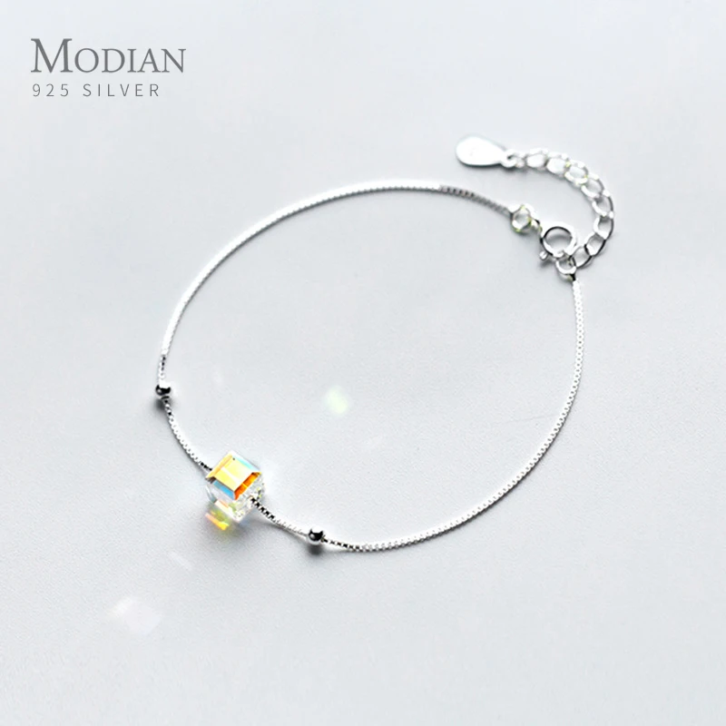Modian Simple Rianbow 3D Square Bracelet for Women Exquisite Design Sterling Silver 925 Jewelry Engagement Chain Gifts | Украшения и