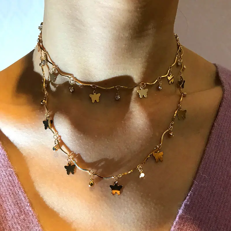JJFOUCS ожерелье с подвеской в виде бабочки для женщин золотая цепочка ключицы колье