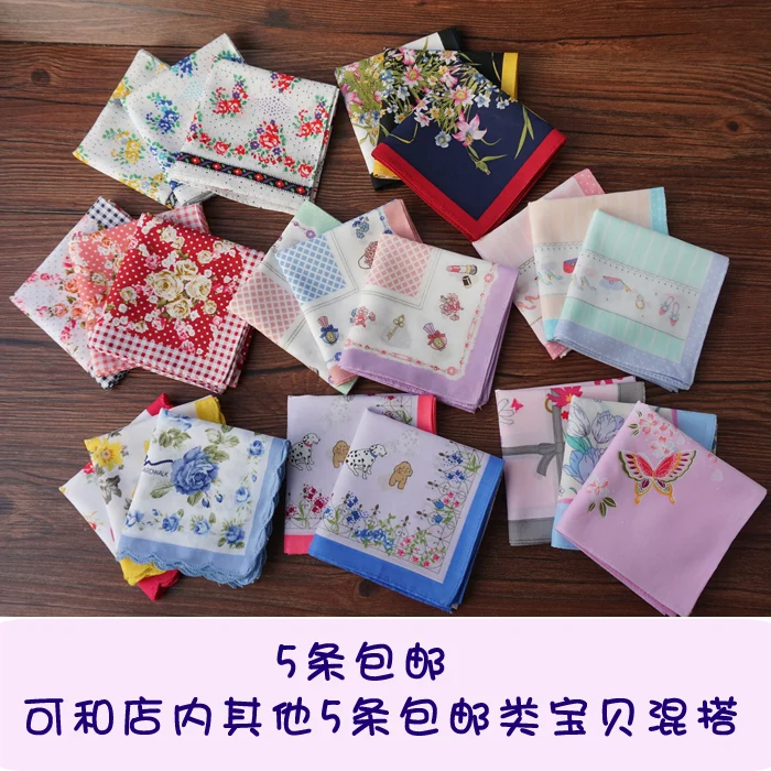 Handkerchiefs Women Cotton High Quality Soft Funny Printed Plaid Various Color Casual Ladies Pocket Square Elegant Chic Trendy