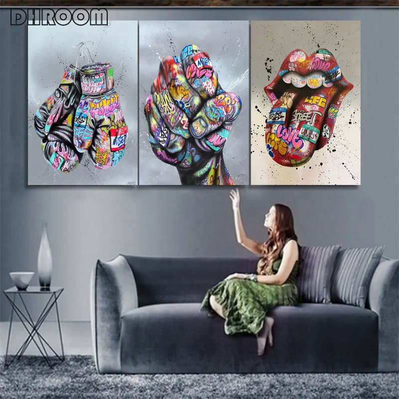 Street Graffiti Canvas Painting Kiss Holding Hands Wall Posters and Prints Abstract Art Picture for Living Room Home Decor | Дом и сад