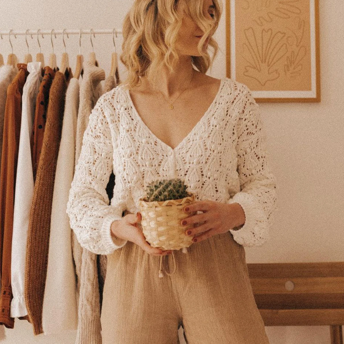 Женский вязаный кардиган с длинным рукавом Annette из органического хлопка теплый