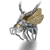 unique male rock punk pendants vivid big bumblebee bee real 925 sterling silver golden pendant necklace for men fashion jewelry
