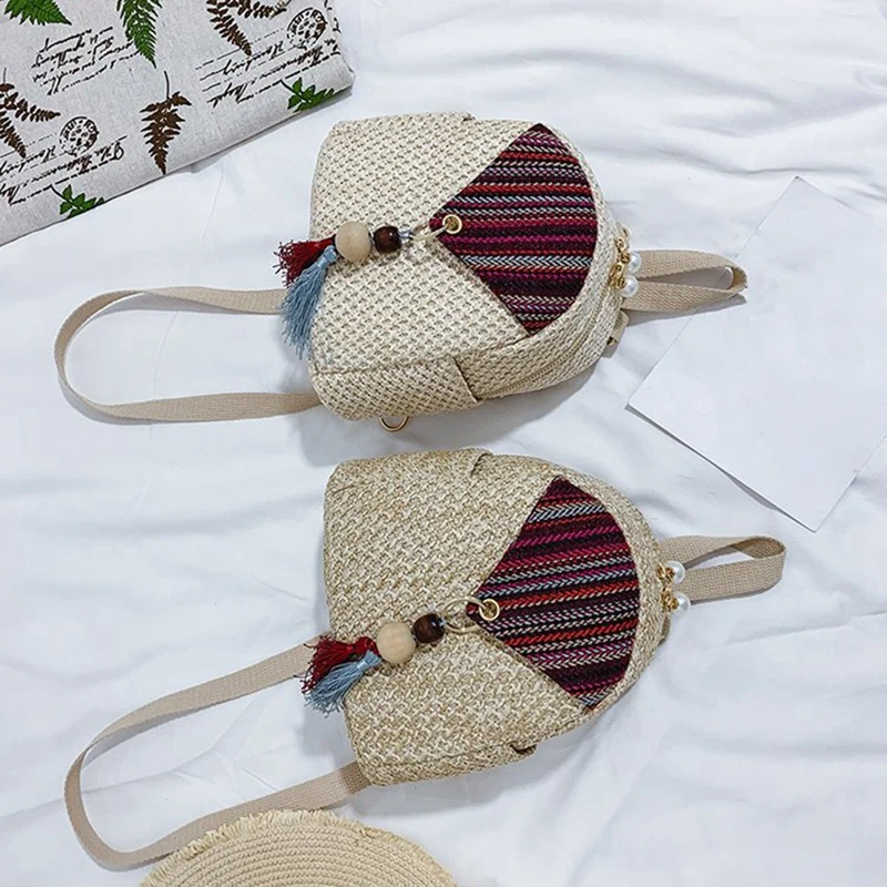 

Straw Travel Backpack Ethnic Tassel Decoration Travel Backpack Ladies Straw Backpack Shoulder Bag Backpack