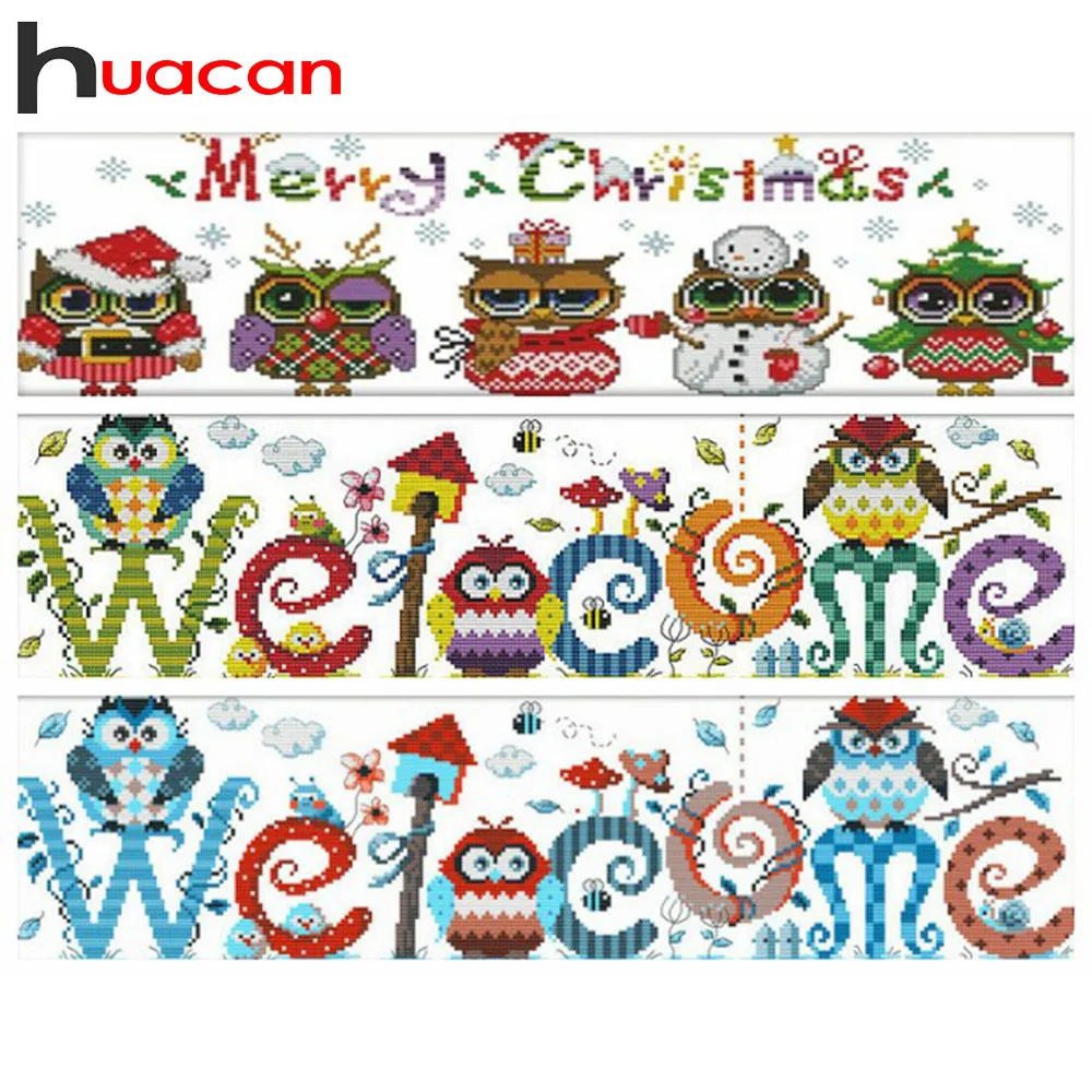 

Алмазная вышивка Huacan Christmas Алмазная картина Сова Full Square/Round Welcome Home Sweet Picture Of Стразы