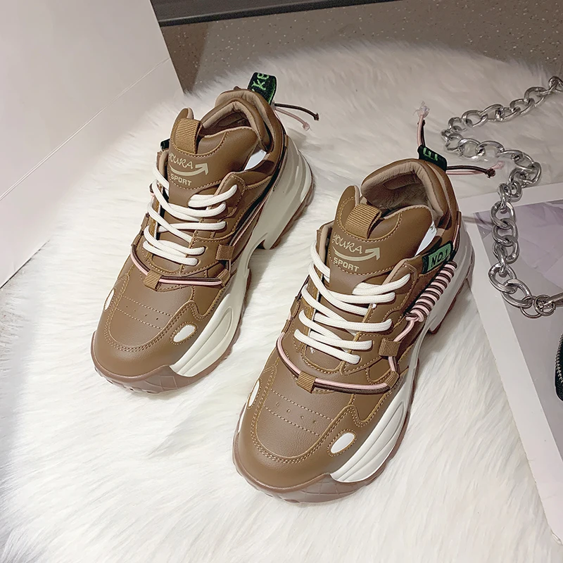 

2021 Winter New Women Chunky Sneakers Dad Shoes Korean Fashion Female Black Platform Thick Sole Casual Shoes 5CM