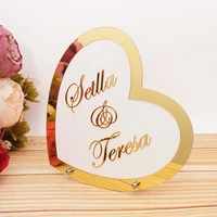 custom personalized wedding signs table decoration with acrylic mirror name heart frame welcome guest sign party favor decor