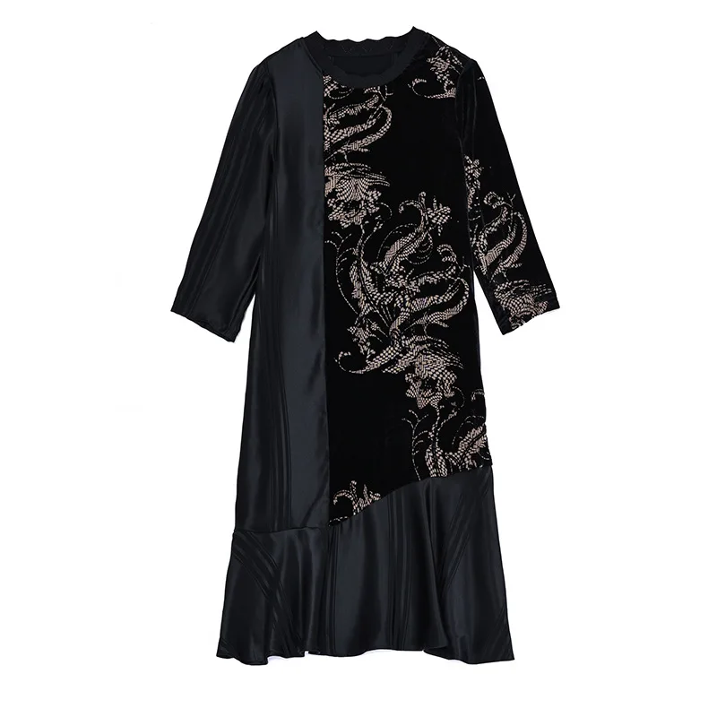 

Velvet dress Female 2020 autumn fashion new loose stitching casual dress large size M-4XL high quality and elegant vestidos