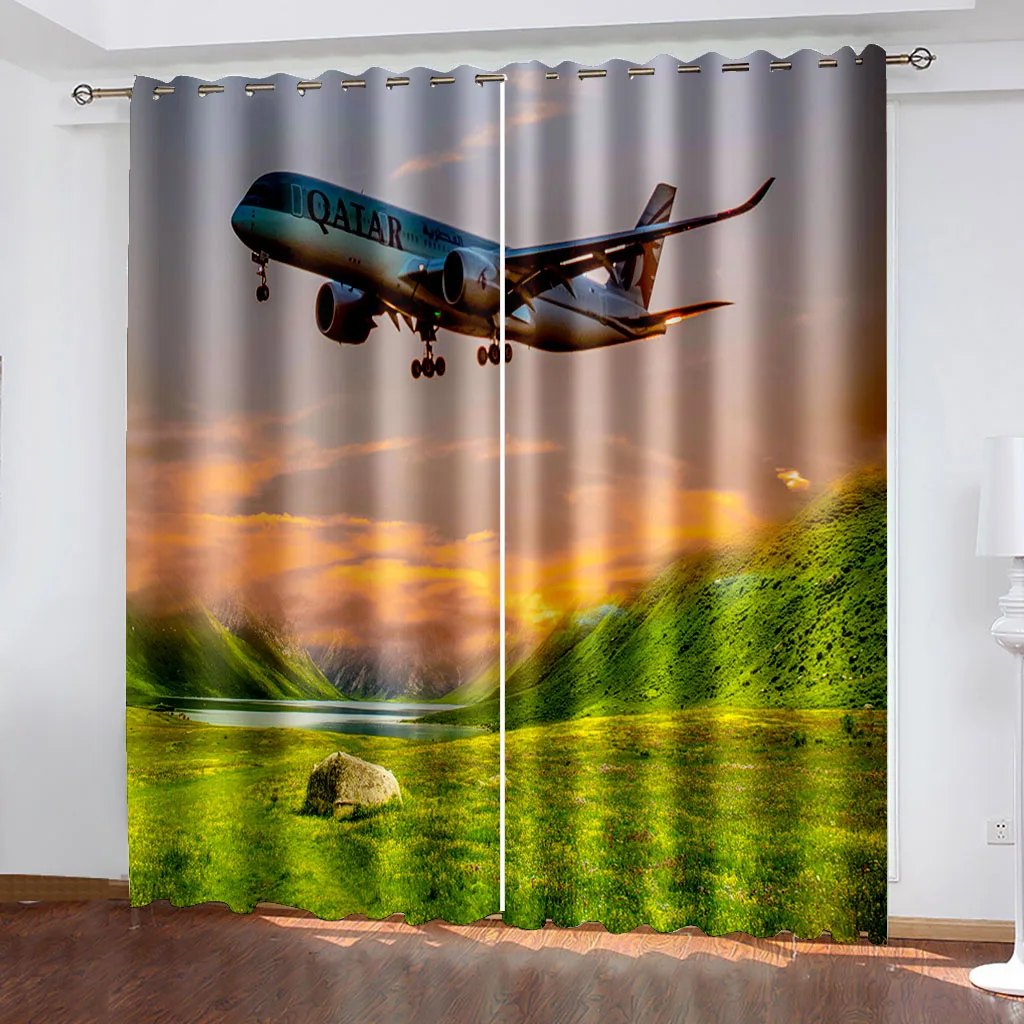 

Airplane Printing Woven Curtains Bedroom Blackout Curtains Two Separate Curtains on The Left and Right
