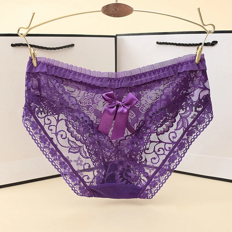 

Hot Sexy Women Lace Panties Underwear Low Waist Transparent Lace Sexy Underpants Hollow Out Briefs With Bow