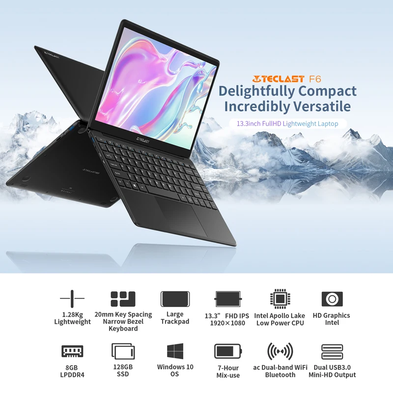 Teclast F6s Laptop Intel Apollo Lake N3350 Windows10 Quad Core  LPDDR4 8GB RAM 128GB SSD 13.3 Inch Notebook PC 1920*1080 Ips