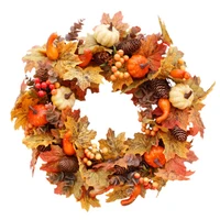 artificial wreath rattan frame with pumpkin berries pine cone and maple leaves halloween thanksgiving holiday garland