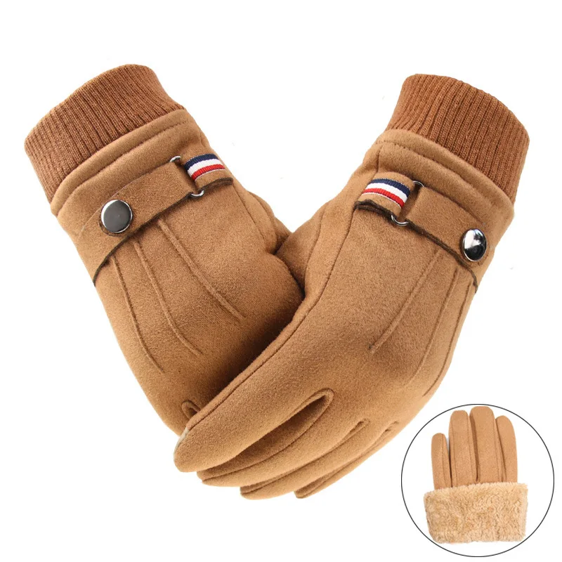 Autumn Winter Men Women Gloves Suede Warm Thermal Fleece Split Finger Gloves Outdoor Sport Driving Male Touch Screen Mittens