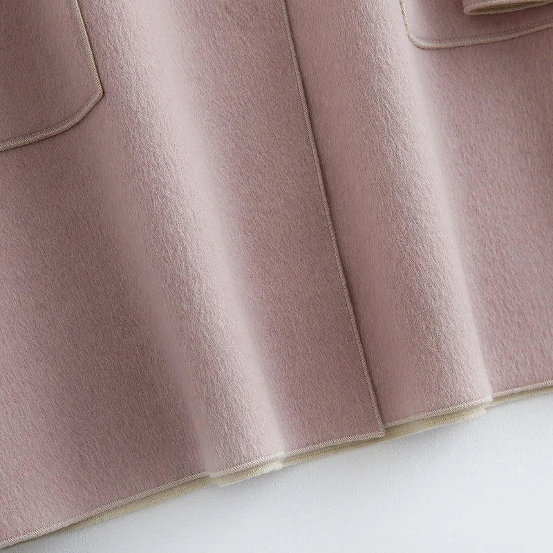 Женское шерстяное пальто с капюшоном длинное двухстороннее из 100% шерсти в