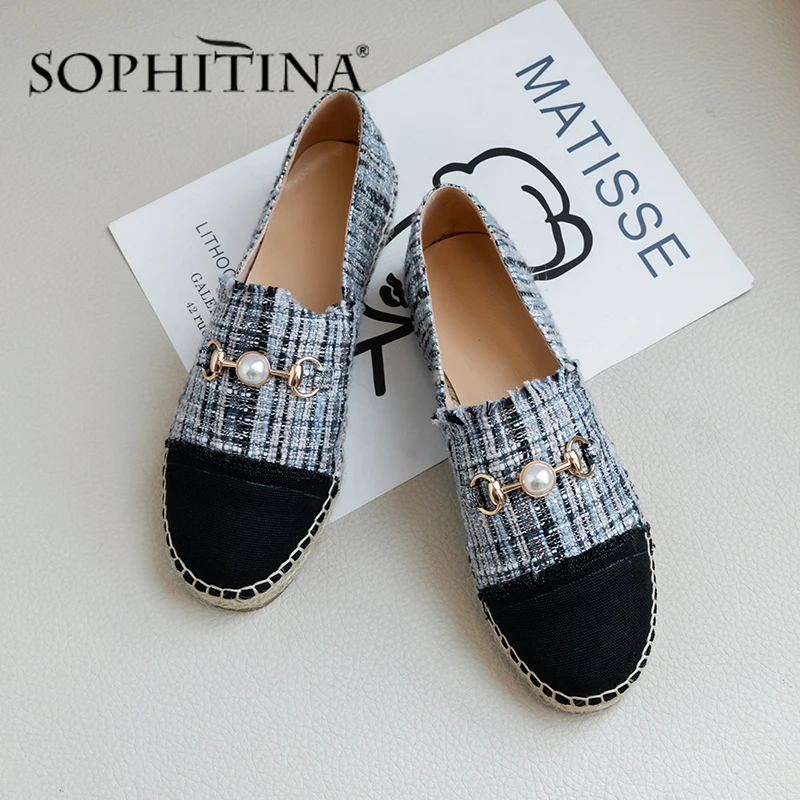 SOPHITINA Casual Women' s Flats Patchwork Design Metal Pearl Decoration Slip-On Comfortable Daily Shoes High Quality PO488 | Обувь