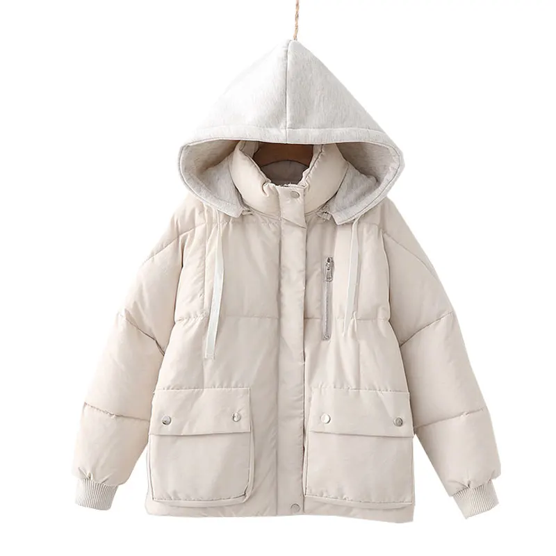 

Women's double-pocket hooded cotton-padded jacket new autumn/winter loose and thick warm outerwear