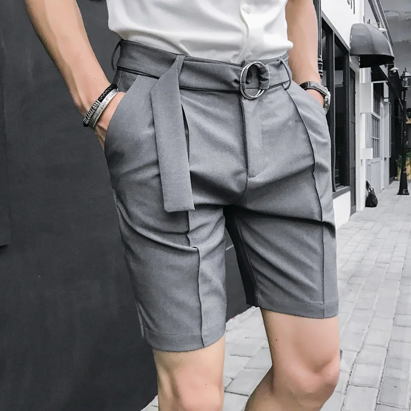 

Summer British Men Trousers Short Men Casual Pants Solid Suit Shorts Mannen Kleding 2021 Fashion Business Korte Homme Knielengte