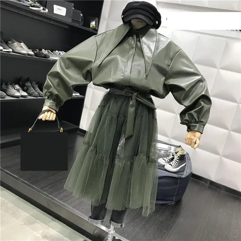 Green Пальто из искусственной кожи, сетчатые Лоскутные Необычные Куртки из искусственной кожи, Прямая поставка, черные винтажные кожаные куртки Loong B303 - Цвет: Green
