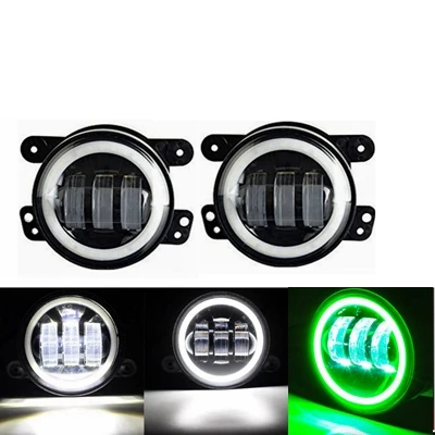 White green halo 4 дюйма 30 Вт светодиодные противотуманные фары два цвета Halo Кольцо для Jeep Wrangler Dodge Magnum Journey Chrysler PT Cruiser и другие - Цвет: White green halo