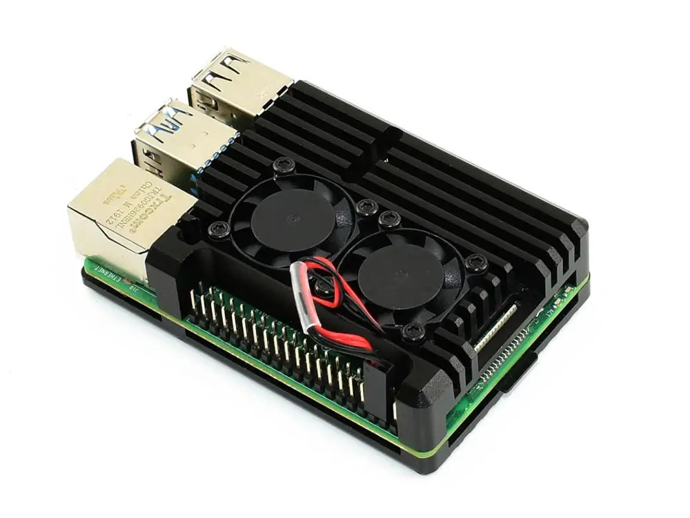 Чехол из алюминиевого сплава для Raspberry Pi 4 Model B черная броня двойные вентиляторы