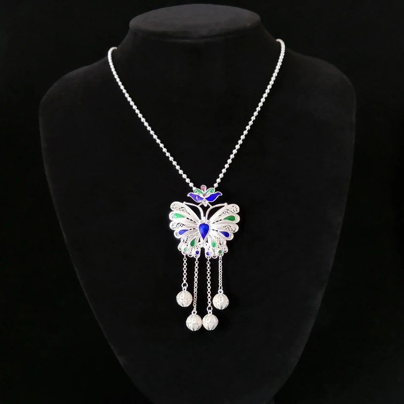 Женский кулон в виде бабочки из серебра 999 пробы с эмалью|Подвески| |