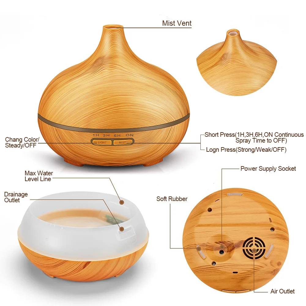 

Car Humidifier Electric Aroma Air Diffuser Wood Grain Ultrasonic Air Humidifier Essential Oil Aromatherapy Mist Maker for car