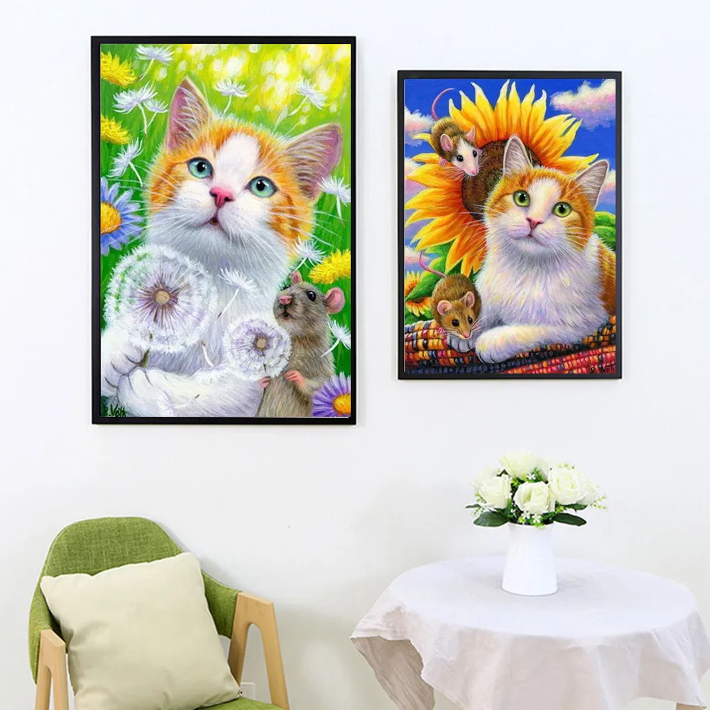 

DIY Diamond Painting Cross Stitch Mosaic Round Full Drill Animal Cat Picture Handmade Home Decor Rhinestones Gift Embroidery