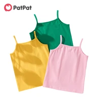 patpat 2021 new summer 3pcs toddler girl casual solid top camisole for 2 6y kids girl sleeveless cotton t shirt clothes