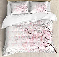 pale pink duvet cover set sakura branch with cherry flowers tender japanese spring decorative 3 piece bedding set with 2 pill