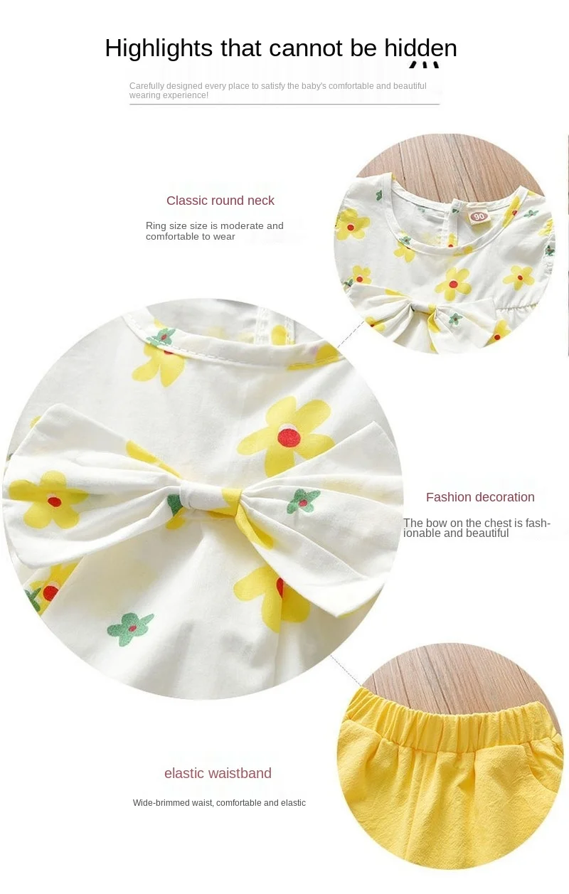 

Girls Summer Set 2021 New Comfortable Flat Short Sleeves kids Shorts 2 pieces O-Neck princess bow vest kids fashion birthday