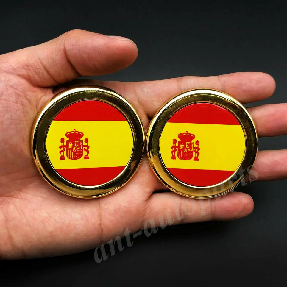 

2x Gold Metal Spain Spanish Flag Car Emblem Badge Motorcycle Tank Decals Sticker