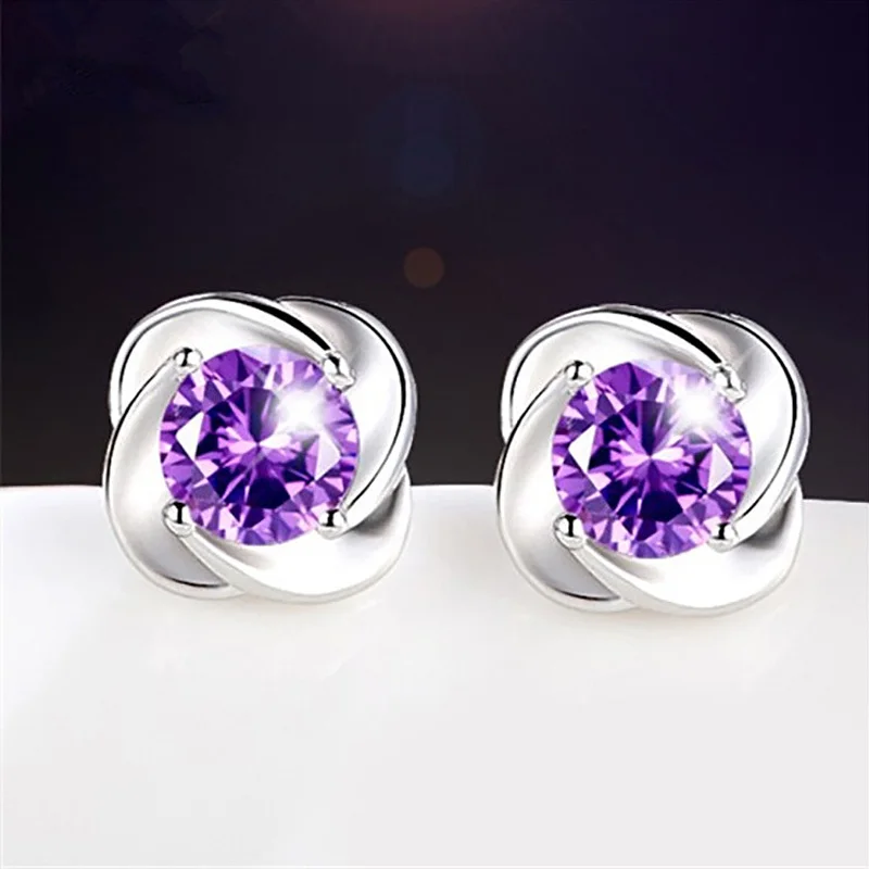 

Beautiful Flowers earrings 100% 925 Sterling Silver Cubic Zirconia stud earrings CZ Accessories Female Brincos Oorbellen
