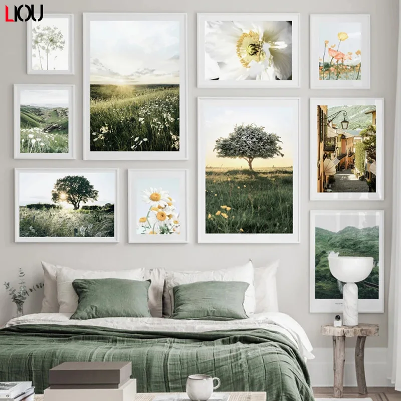 Ромашки Одуванчик долина поезд трава цветок настенная Картина на холсте