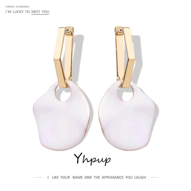 Yhpup модные массивные металлические белые эмалевые геометрические длинные