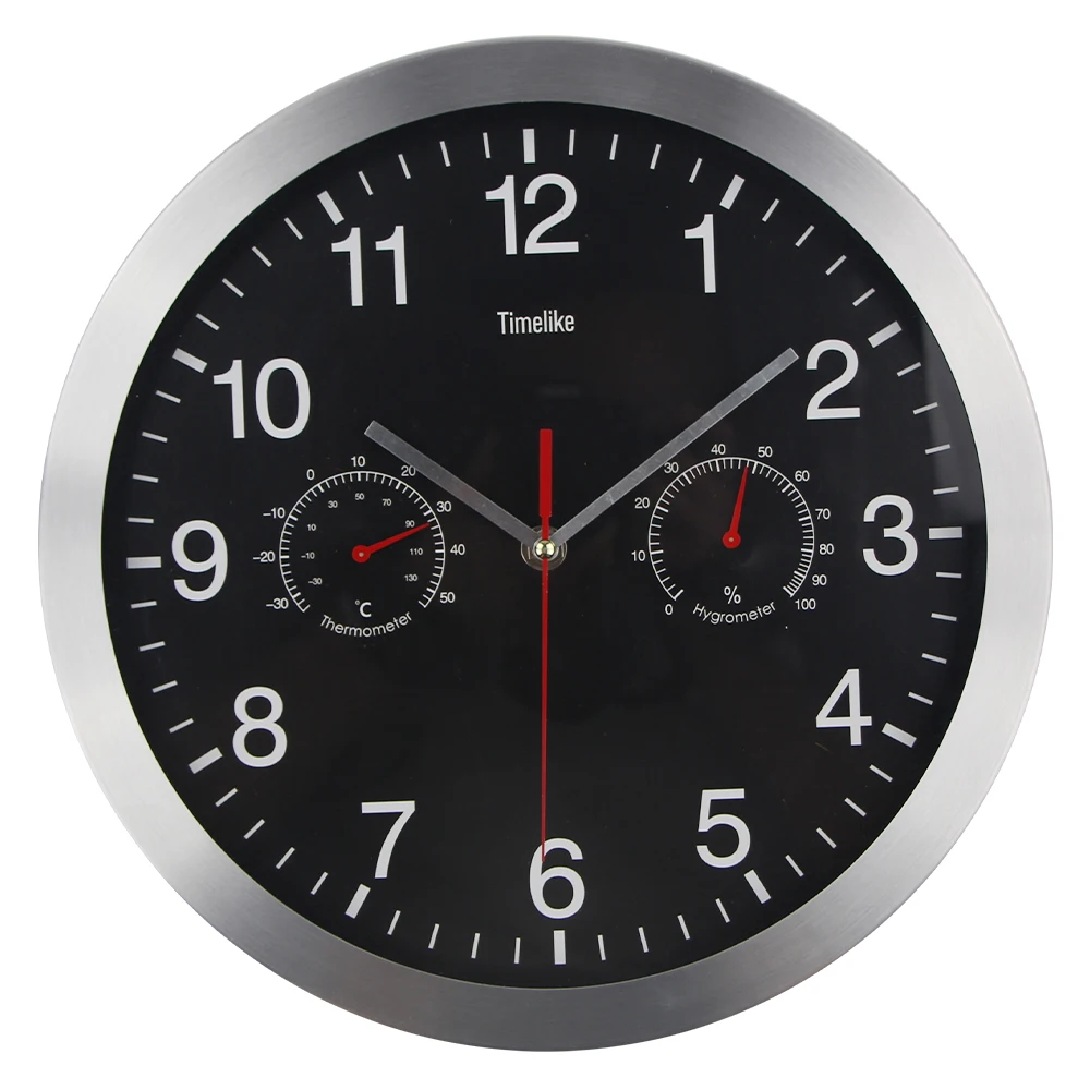 

2019 Metal Silent Wall Clock Quiet Sweep Movement Thermometer Hygrometer Modern Design Clock No-ticking Wall Watch Free Shipping