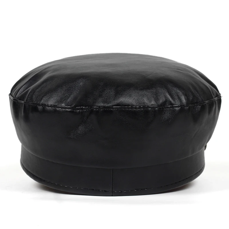 

Fashion Black Hat Cap Women Casual PU cap Elegant solid Autumn winter Warm Beret Hat Female For Women England Style Flat Cap