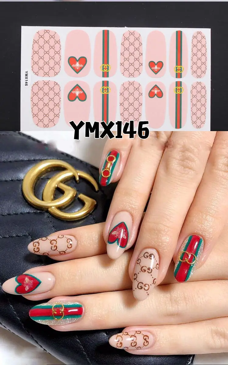 YMX-146 14 наконечников клей для накладных ногтей стикер DIY маникюр Снежинка Блестящий лак для ногтей с блестками полоски Обертывания Аксессуары - Цвет: YMX-146
