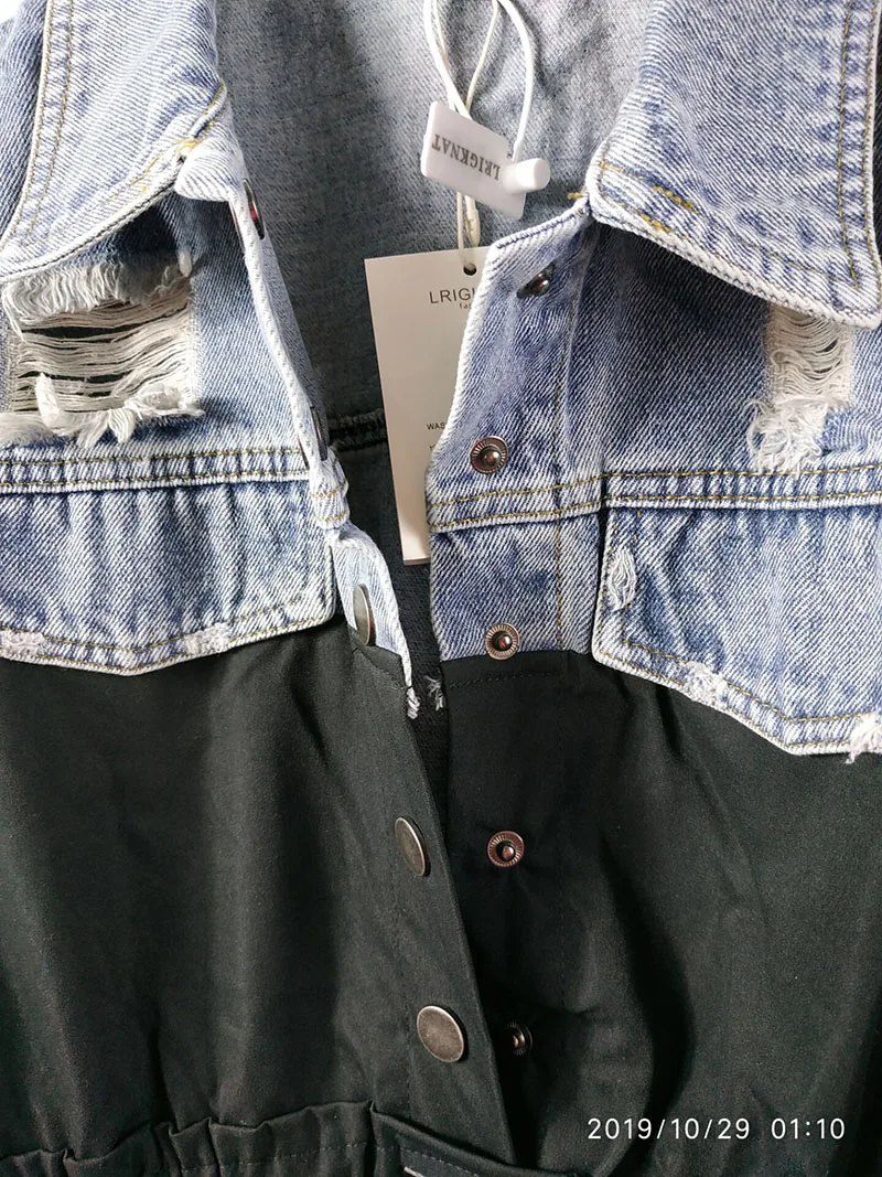 4XL Осенняя Новая модная длинная джинсовая куртка-ветровка с дырками