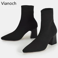 fashion new womens high heels knitted sock boots platform pumps elastic shoes woman wo19083