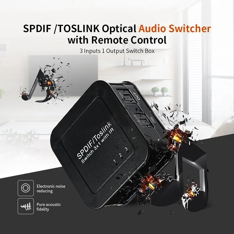 RISE-1x3 Цифровой оптический Spdif Toslink аудио сплиттер коммутатор с дистанционным