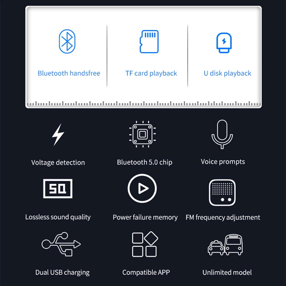 FM-трансмиттер автомобильный с двумя USB-портами и поддержкой Bluetooth 5 0 12 В-24 В |