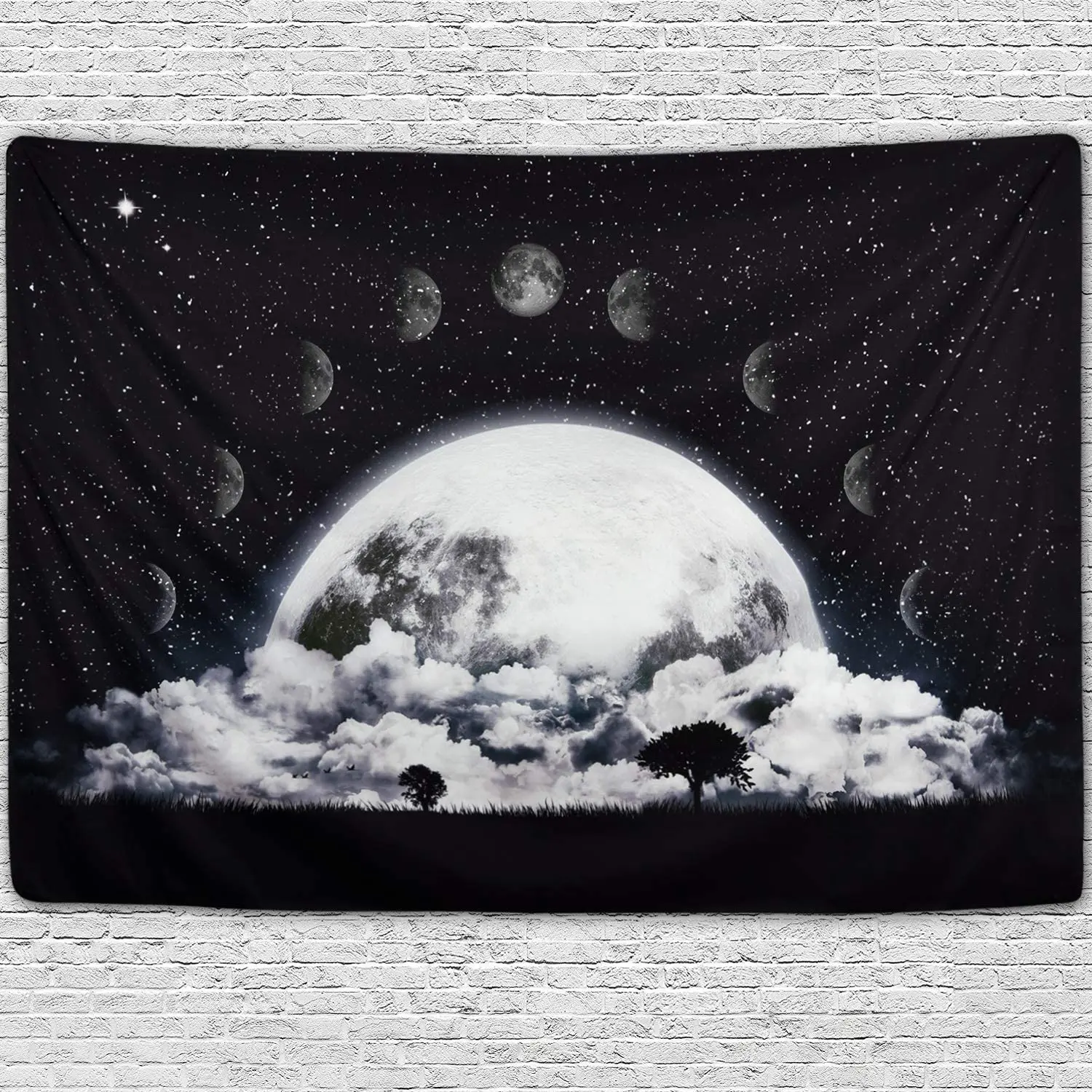 

Moon Cloud Starry Night Sky Black White Tapestry Space Stars Blanket For Living Room Bedroom Wall Hanging House Decoration