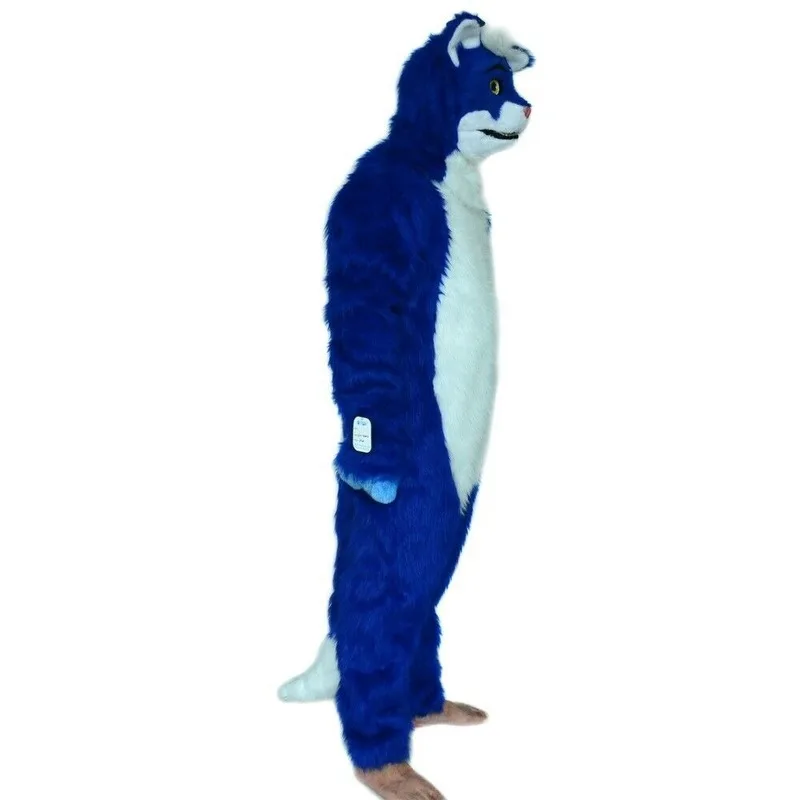 Смогите перемещать рот синий кот талисман костюм Fursuit Косплей Животное Хэллоуин