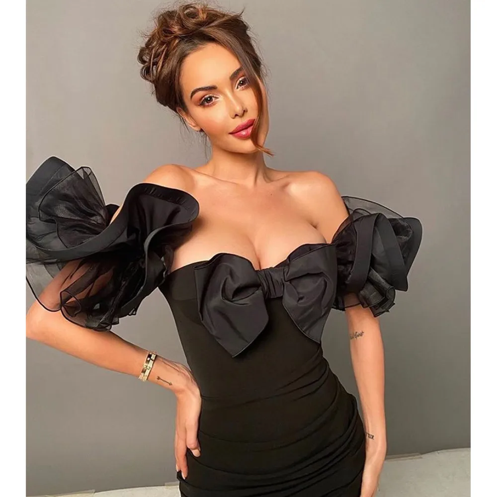 

Hot Sale Women Summer Sexy Off Shoulder Bow Tie Black Red Bodycon Bandage Dress 2021 Elegant Evening Party Dress Vestido