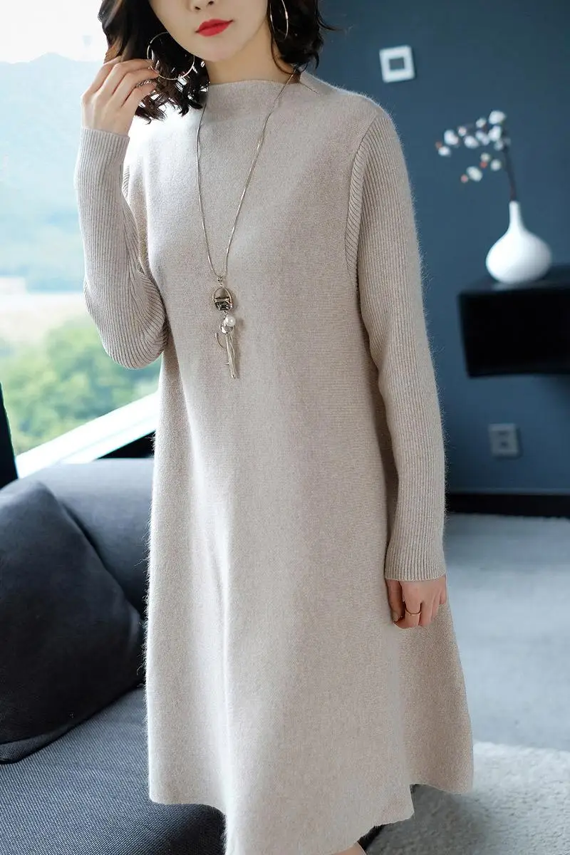 

Women Dress Winter Loose Style Cashmere Knitted Dresses Fashion Autumn Warm Long Pullover Dress Woman Thick Knitwear