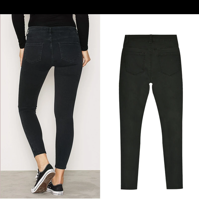 Женские узкие джинсы на молнии черные повседневные брюки карандаш большого