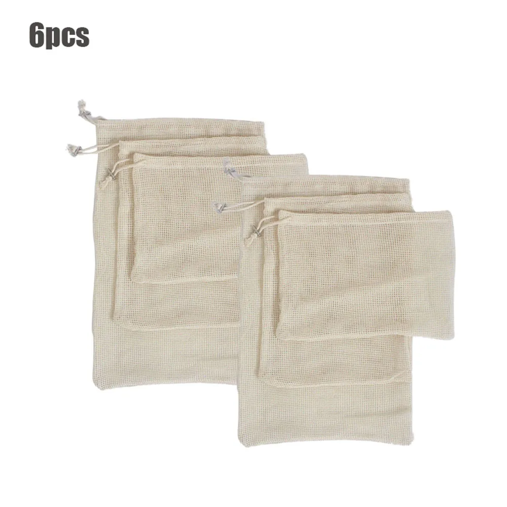 6pcs 15 шт 12 шт Многоразовые продукты сумки органический хлопок моющиеся сетки мешки для продуктовых покупок фрукты органайзер для овощей сумка для хранения - Цвет: 6pcs