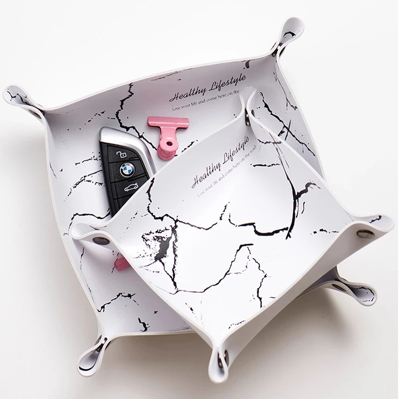 Desktop Storage Box PU Leather Key Snack Lipstick Cosmetics Tray Creative Nordic Ins Style Home Decoration | Дом и сад