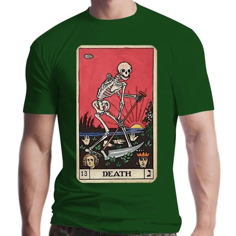 

New gothic goth T-Shirts for Men Death Tarot Funny Crewneck Cotton T Shirt