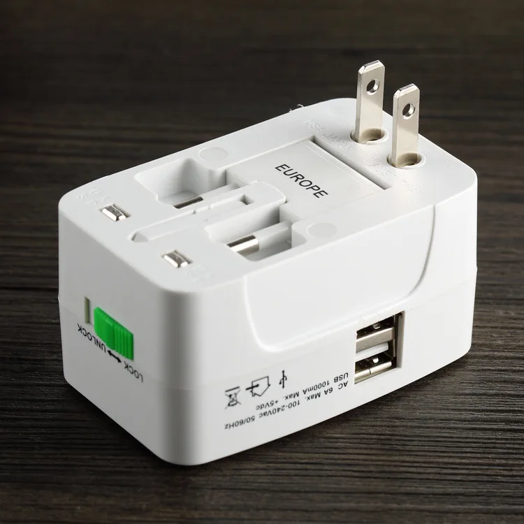 

200set/Lot US to EU Europe & Universal AC Power Plug with 2 USB Worldwide Travel Adapter Converter UK AU Conversion socket Plug